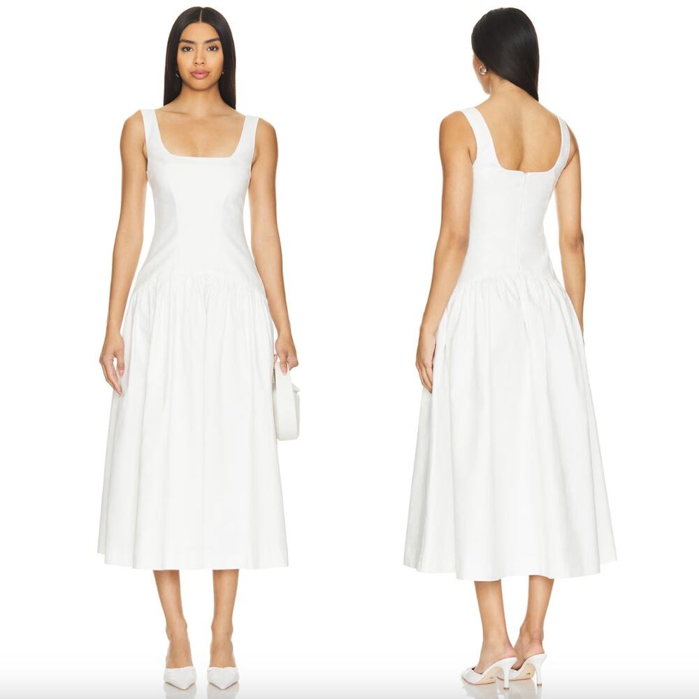 Camila Coelho | NWT Linda Midi Dress in Ivory White A-line Dropwaist Sundress XS